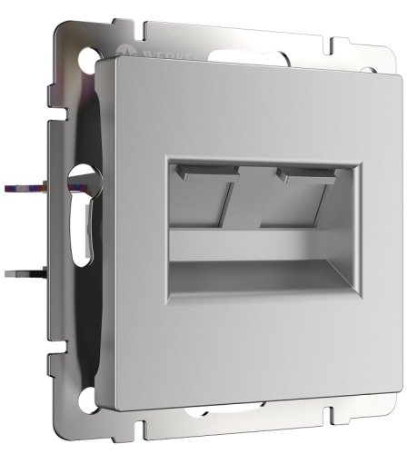 Розетка компьютерная без рамки Werkel 2-м. RJ45+RJ45 5e серебряный глянцевый картинка